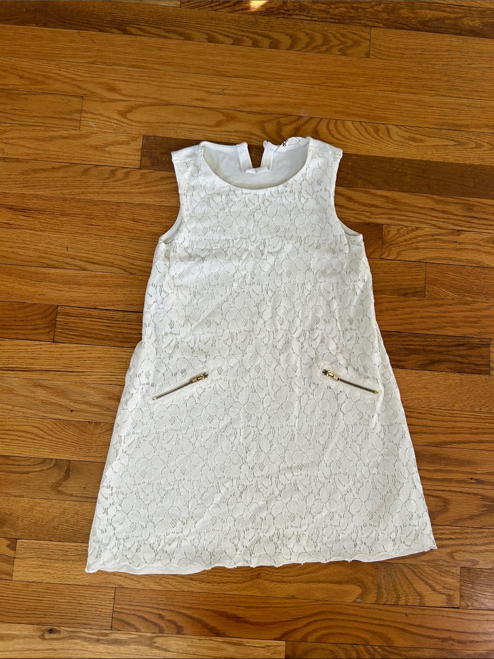 H&M Girls Size 6-8 White Lace Sleeveless Girls Dress with Gold Zipper Accents